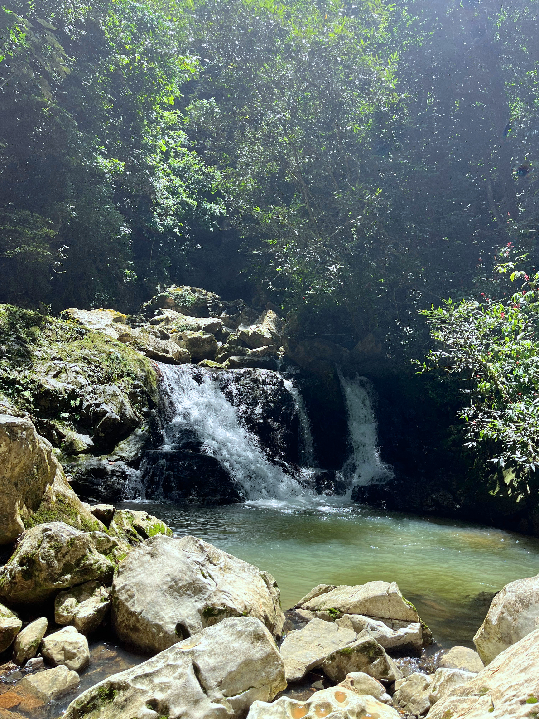 Natural waterfall pool during the river wellness retreat
